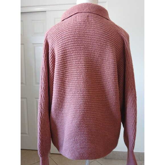 Olive + Oak Womens Sweater Pink Small Collared Tight Knit Bohemian Peasant - Picture 2 of 15